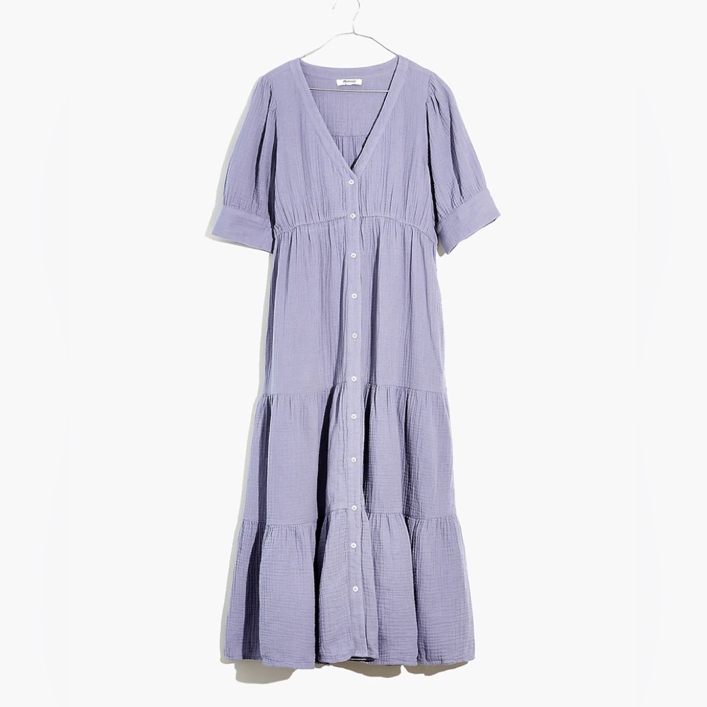Madewell Lightspun Button-Front Tiered Midi Dress